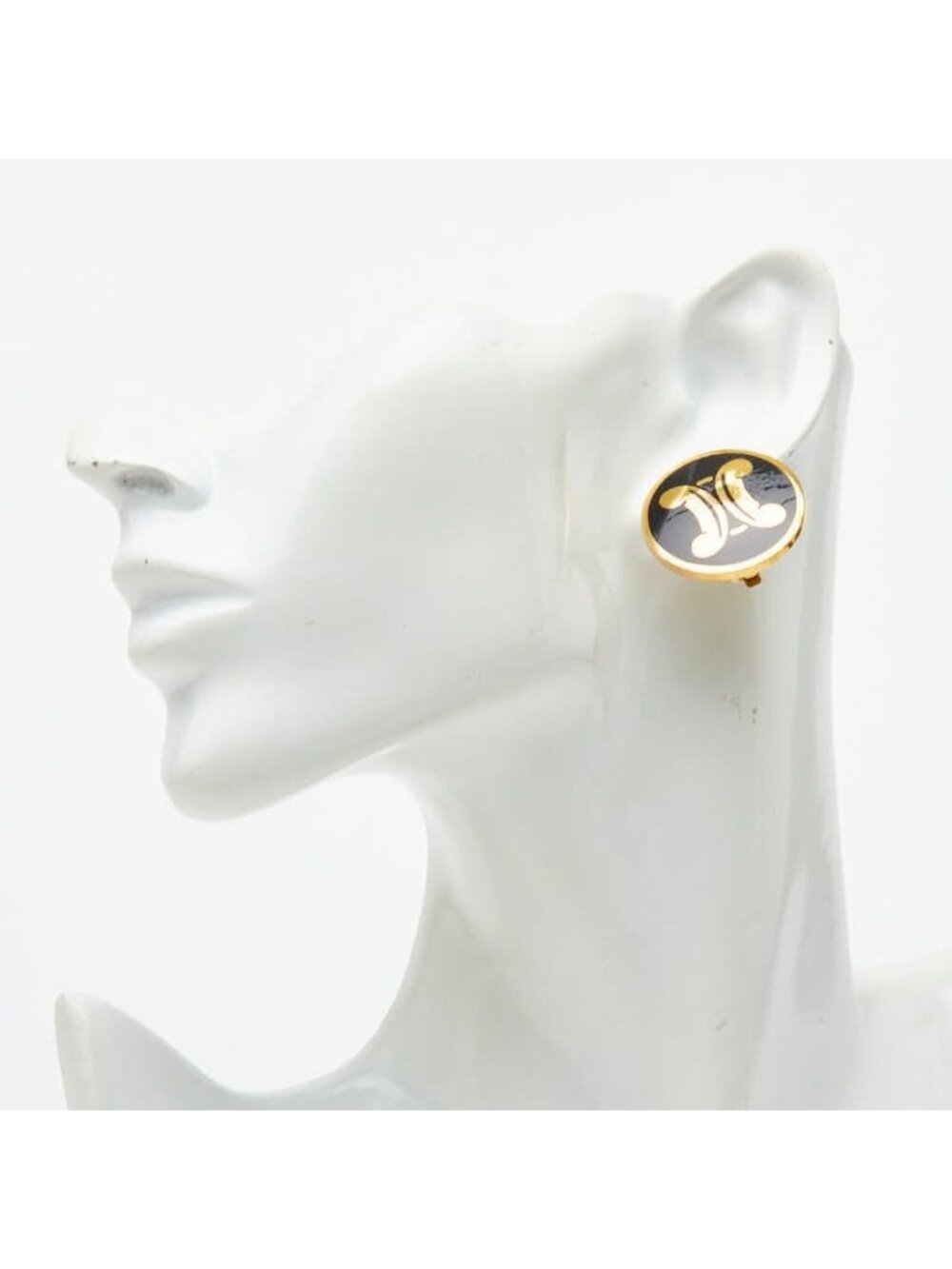 Celine Macadam Earrings Gold Black Plated Enamel 1 - Picture 5 of 5